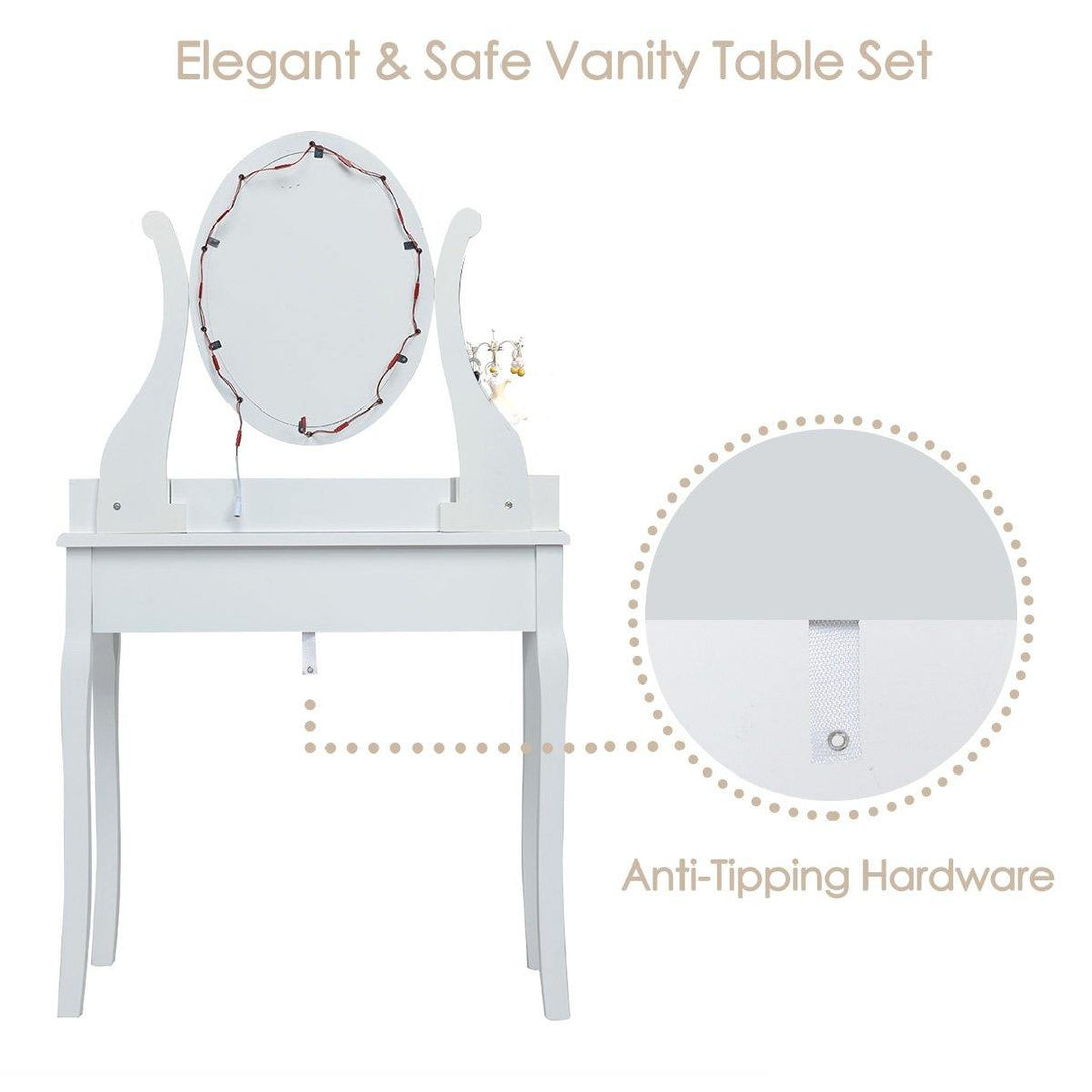CHARMAID | Vanity Table Set with Lighted Mirror, Makeup Dressing Table with 10 LED Lights, Touch Switch, 5 Drawers - Giantexus