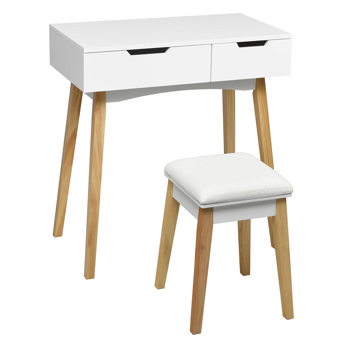 CHARMAID Vanity Table with Flip Top Mirror and Cushioned Stool, White - Giantexus