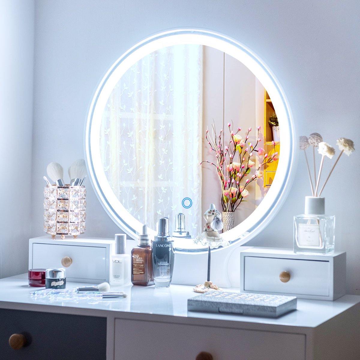 Vanity Set with Lighted Mirror 3 Color-Touch Screen Dimming Mirror - Giantexus