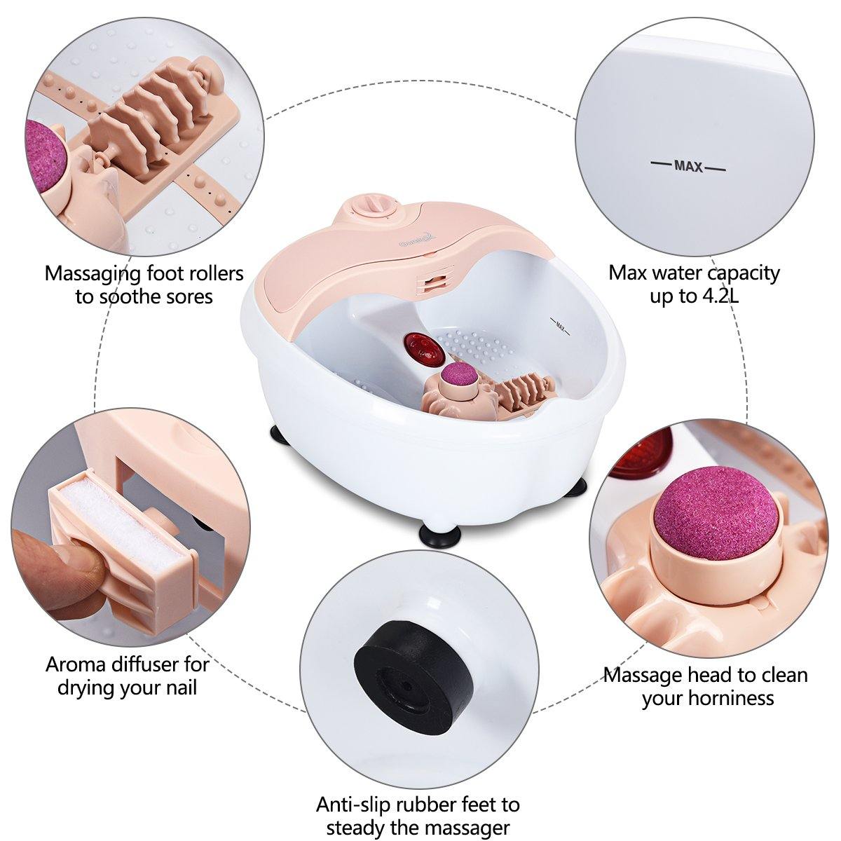 Giantex Foot Bath Massager Spa, Double-Layer Barrel Non-Cracking Foot Baths w/Callus Remover (Pink) - Giantexus