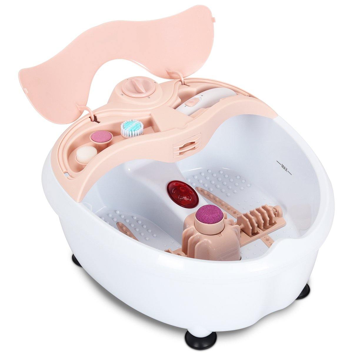 Giantex Foot Bath Massager Spa, Double-Layer Barrel Non-Cracking Foot Baths w/Callus Remover (Pink) - Giantexus