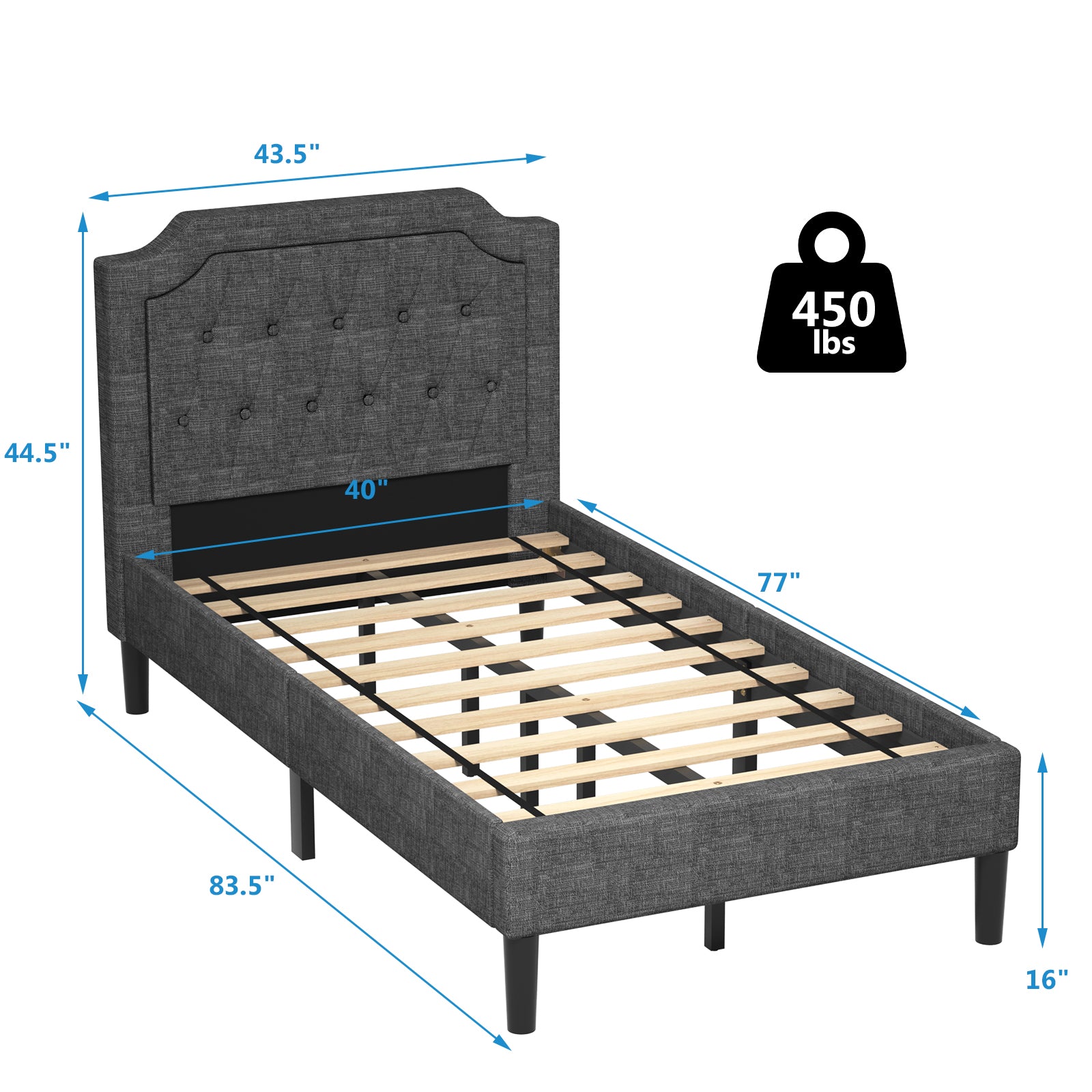 Twin Size Upholstered Bed Base with Button Stitched Headboard