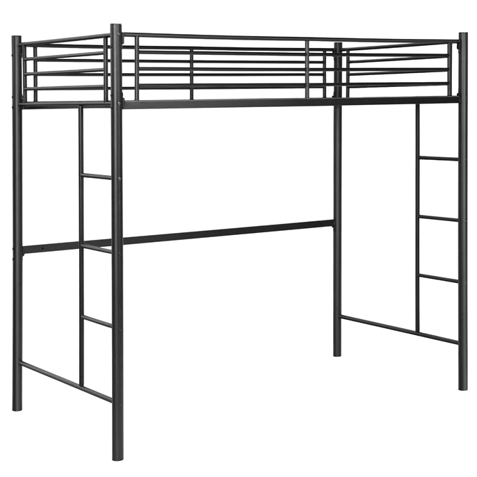 Heavy Duty Loft Bed Frame with 2 Ladders | Metal Loft Bed Twin Size