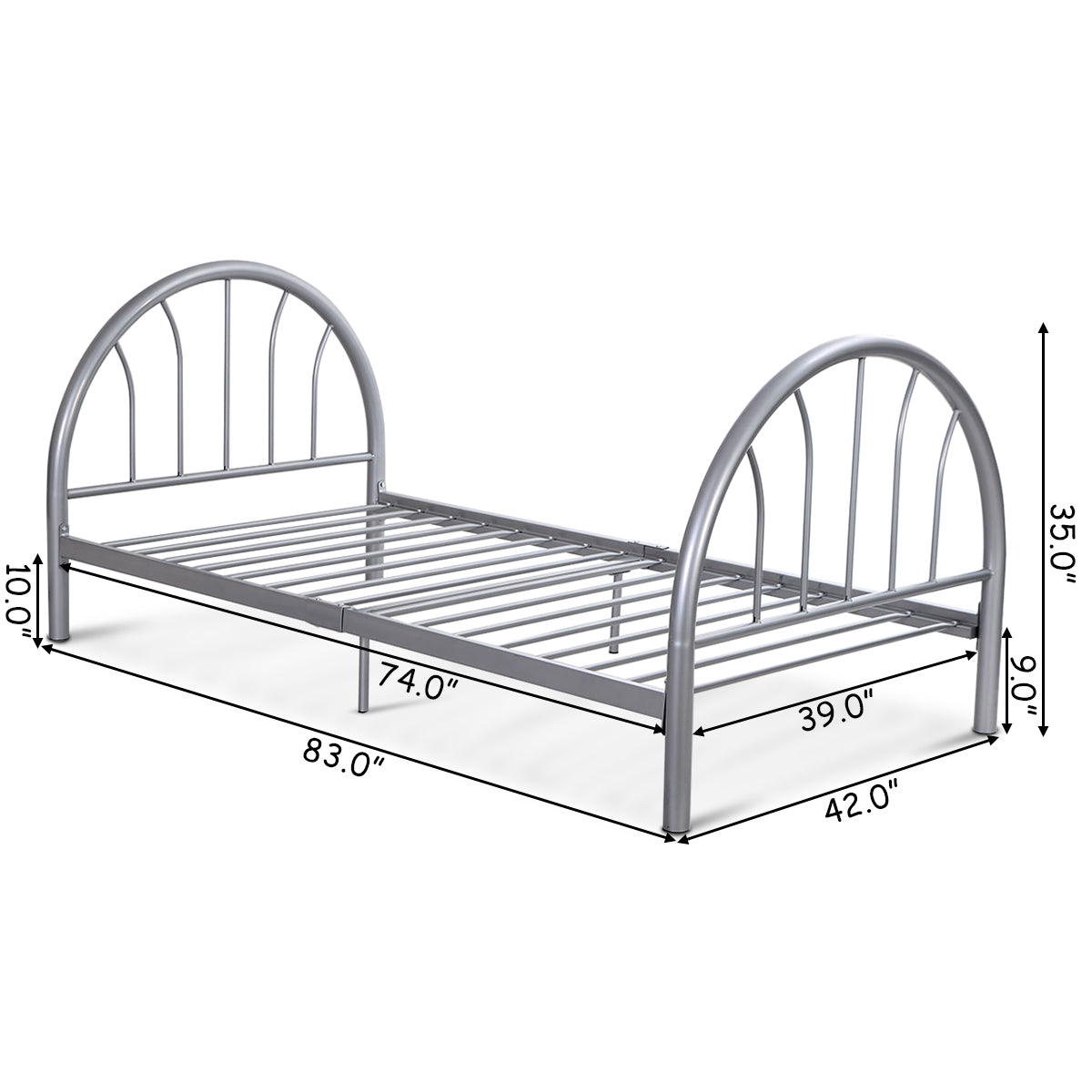 Giantex 83" x 42" x 35" Metal Bed Platform Frame Twin Size Bedroom Home Furniture (Black)