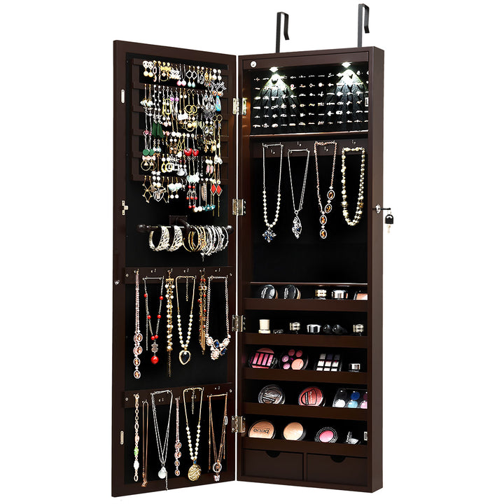 Wall/Door Mounted Jewelry Armoire Organizer with 2 LED Lights