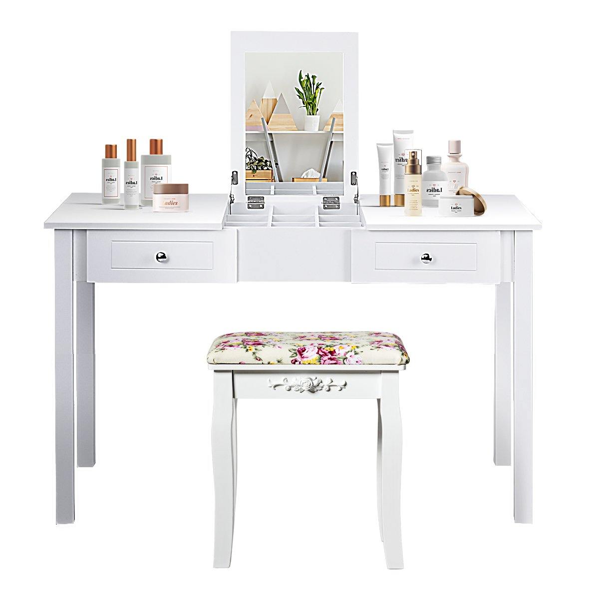 Vanity Table with Flip Top Mirror Easy Assembly, White - Giantexus