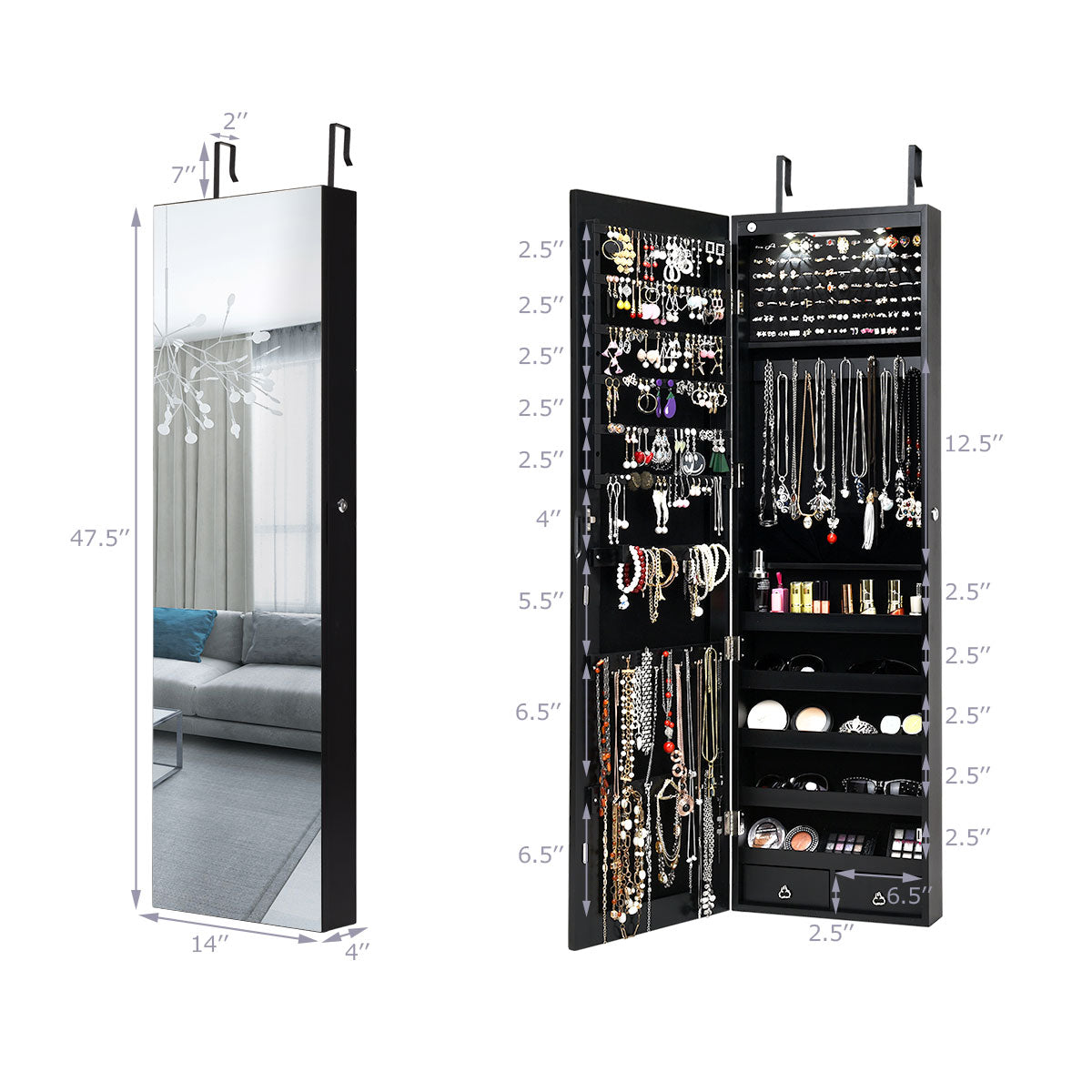 Wall Door Jewelry Armoire Cabinet with Full-Length Mirror