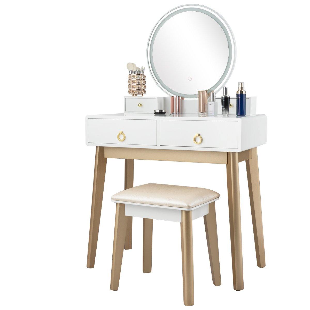 Vanity Set with Touch Screen Dimming Mirror, 3 Color Lighting Modes - Giantexus