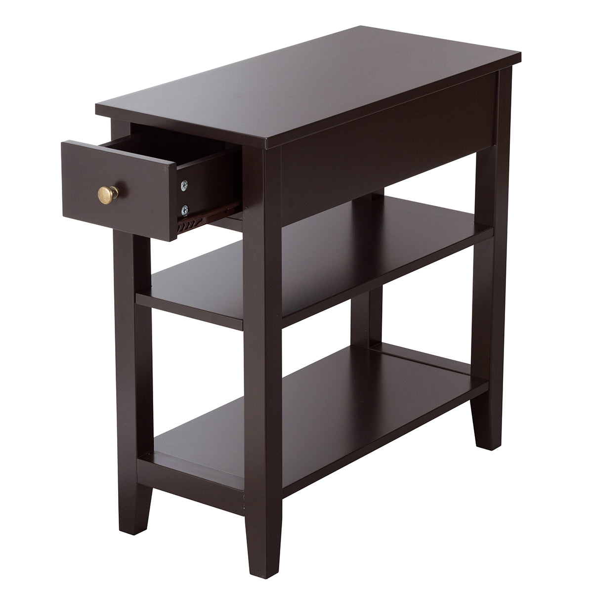 Giantex 3-Tier End Table with Drawer and Double Shelves Narrow Tiered Side Table for Bedroom