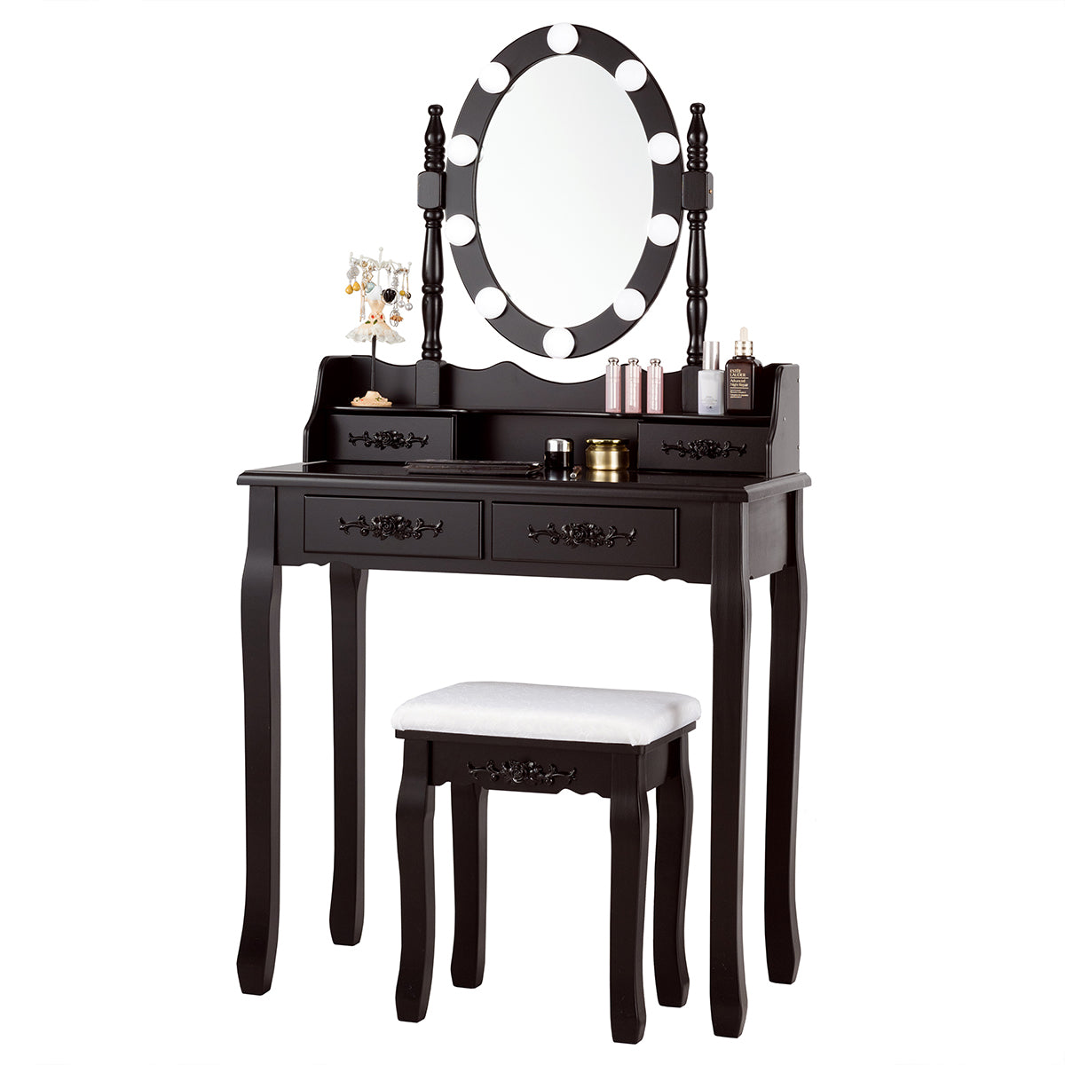 Makeup Dressing Table w/Lighted Oval Mirror and Touch Switch