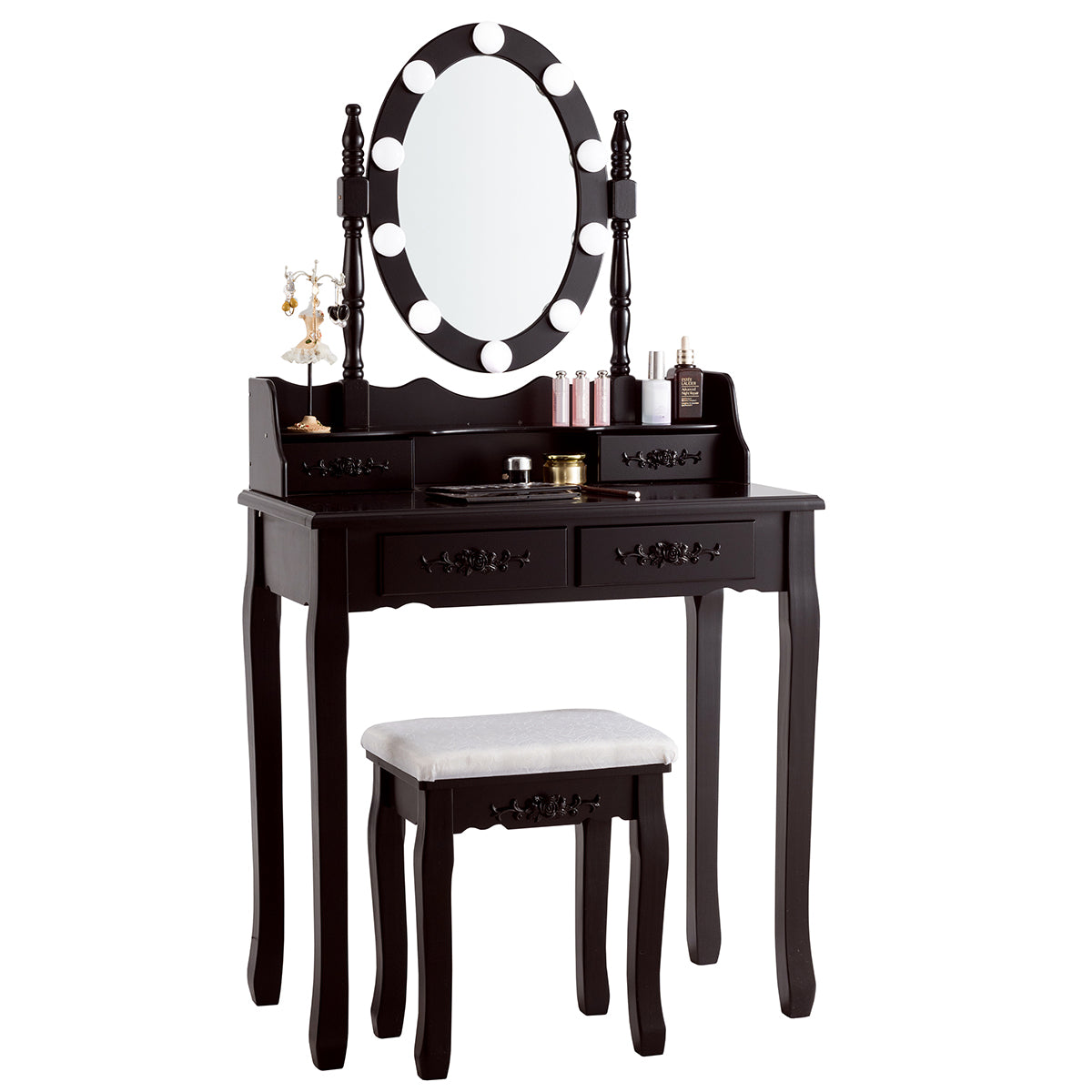 Makeup Dressing Table w/Lighted Oval Mirror and Touch Switch