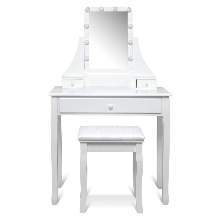 CHARMAID | Vanity Set with Lighted Mirror, Makeup Dressing Table with 10 LED Dimmable Bulbs, Touch Switch, 3 Drawers 2 Dividers - Giantexus