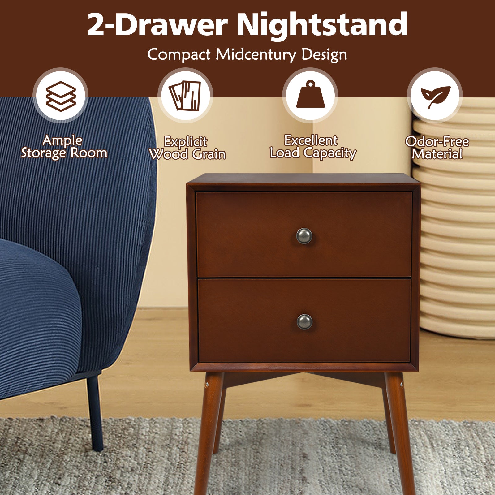 Giantex End Table with Drawers and Metal Knobs(1, Brown)