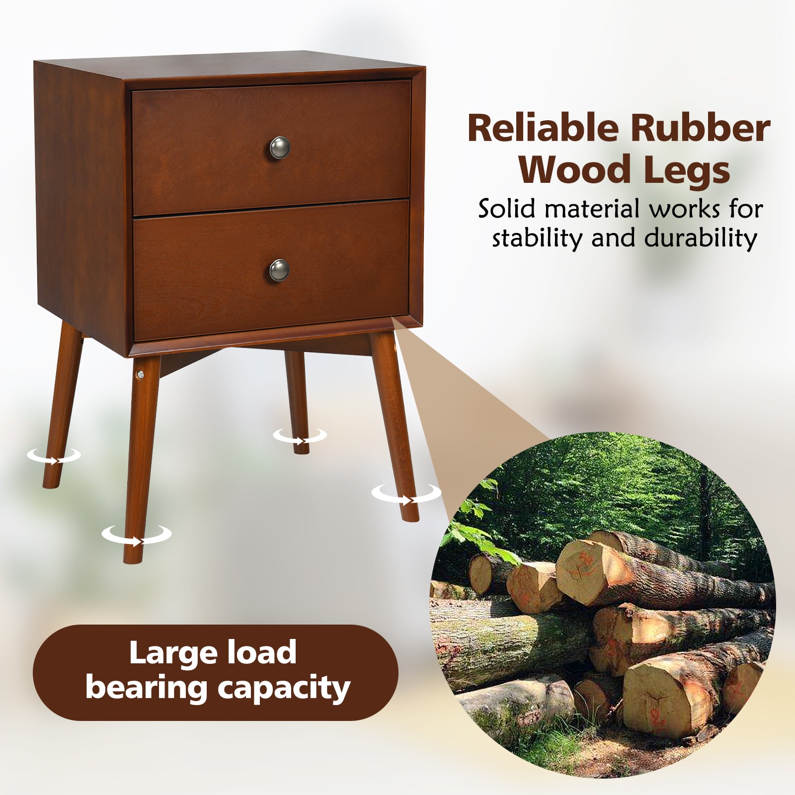 Giantex End Table with Drawers and Metal Knobs(1, Brown)