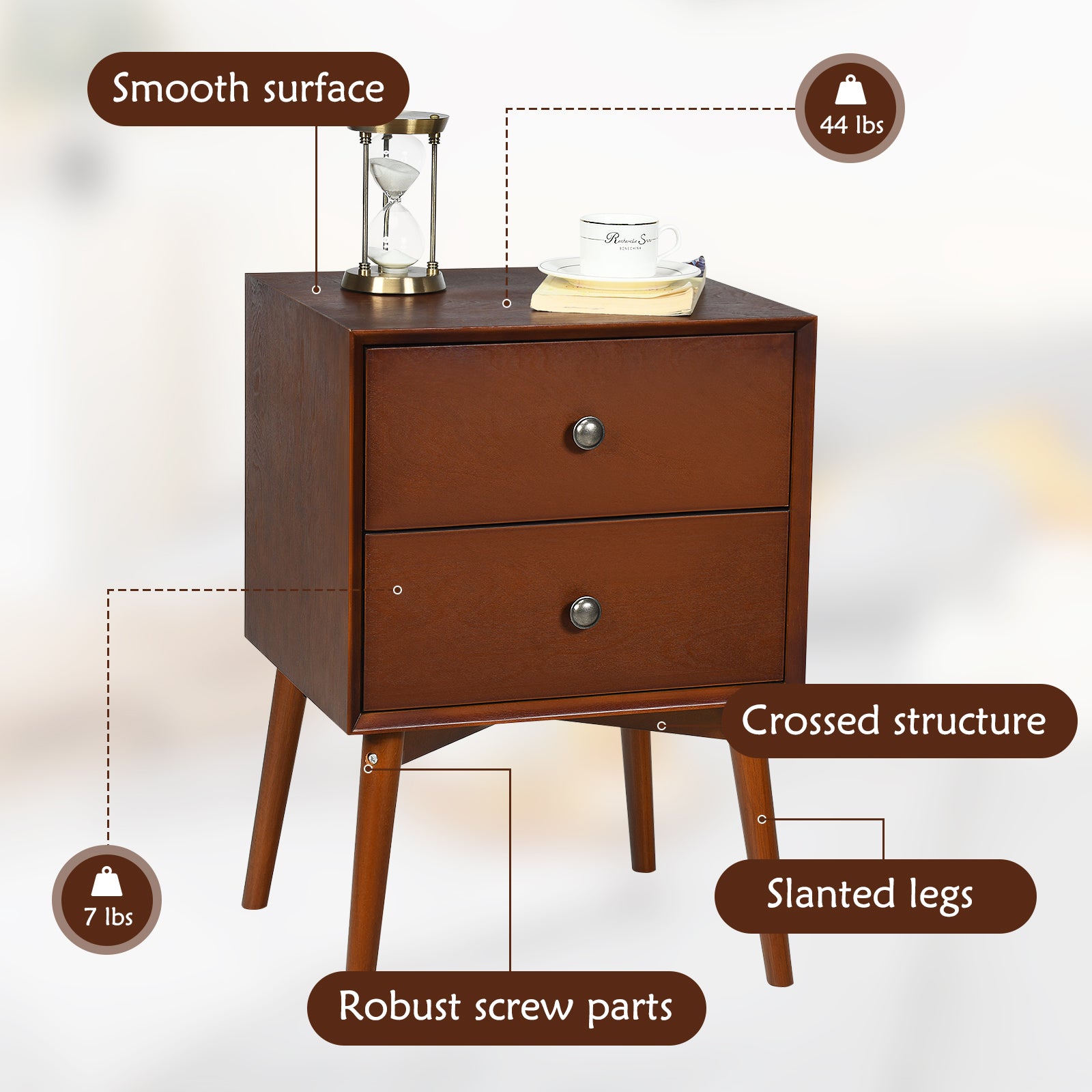 Giantex End Table with Drawers and Metal Knobs(1, Brown)