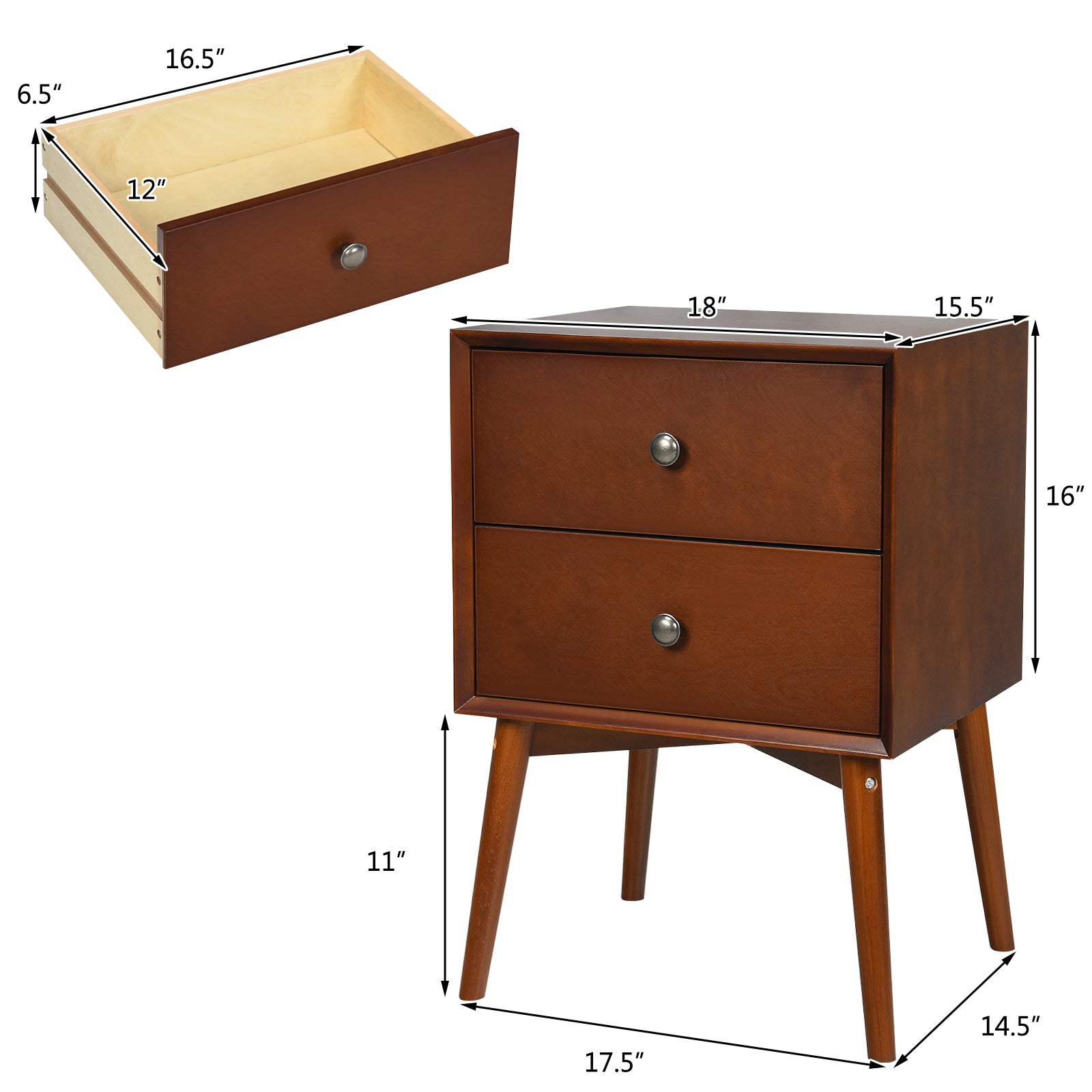 Giantex End Table with Drawers and Metal Knobs