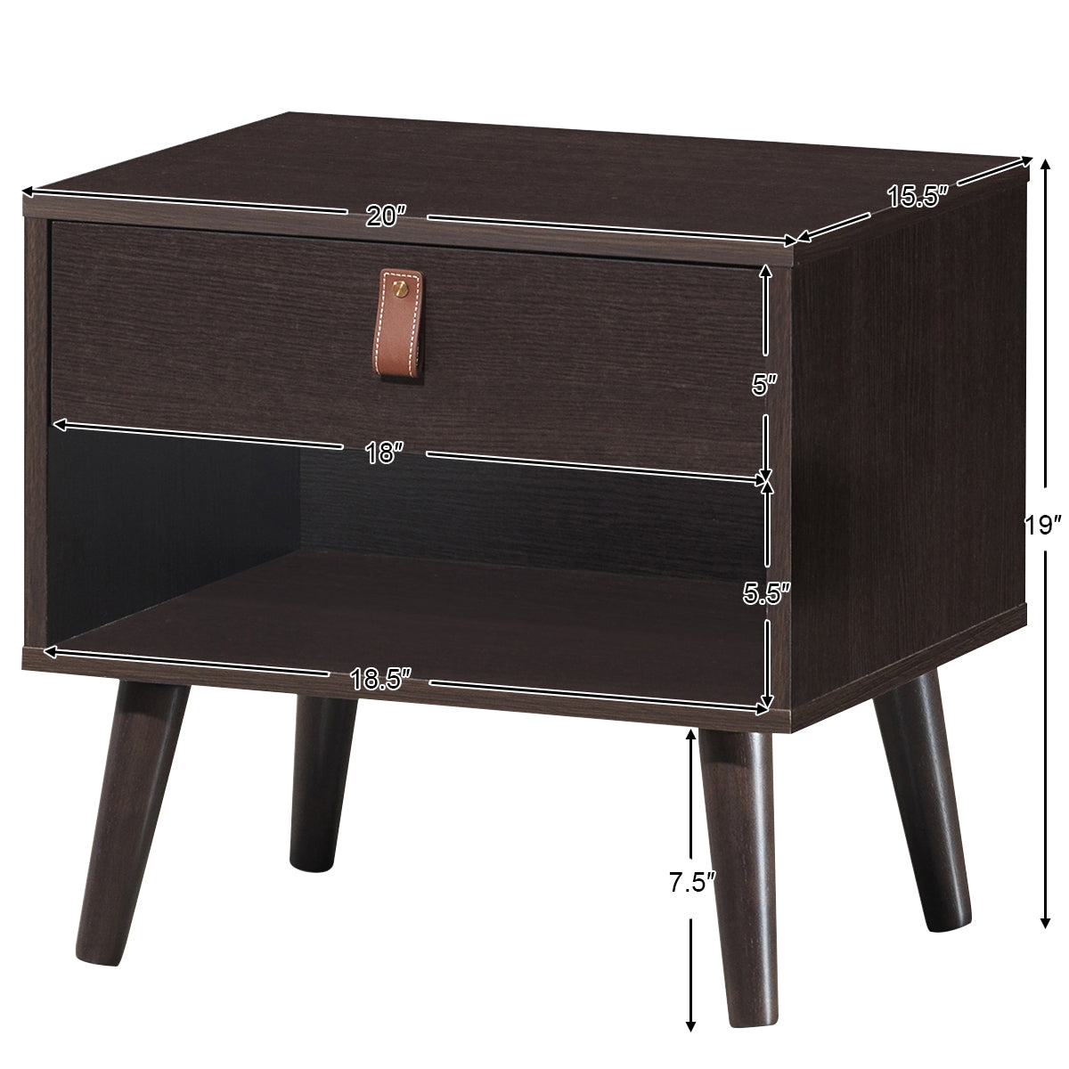 Giantex Wooden Nightstand with Drawer and Shelf Sofa Side Table