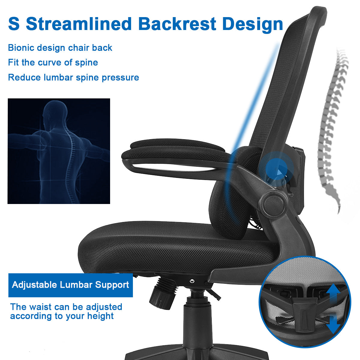 Giantex Ergonomic Desk Chair w/ Portable Lumbar Pillow (Black)
