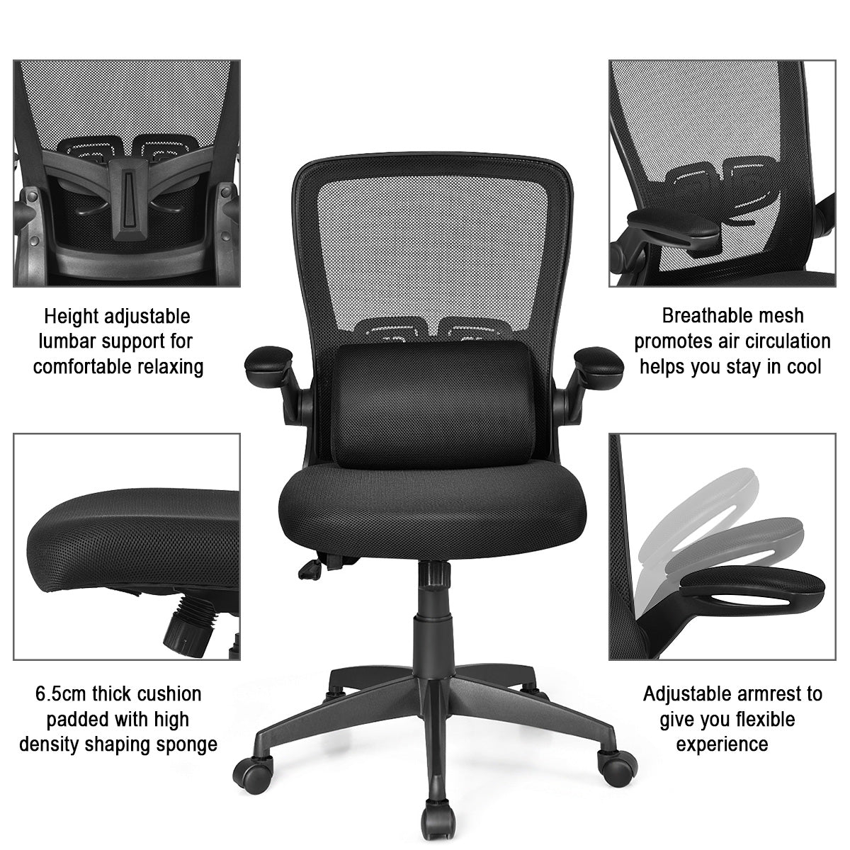Giantex Ergonomic Desk Chair w/ Portable Lumbar Pillow (Black)