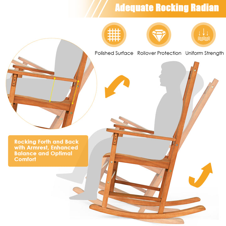 Rocking Chair 3 Piece Set Wooden W/ Two Wood Conversation Chairs and Accent Table