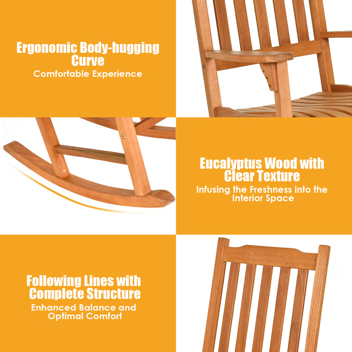 Rocking Chair 3 Piece Set Wooden W/ Two Wood Conversation Chairs and Accent Table