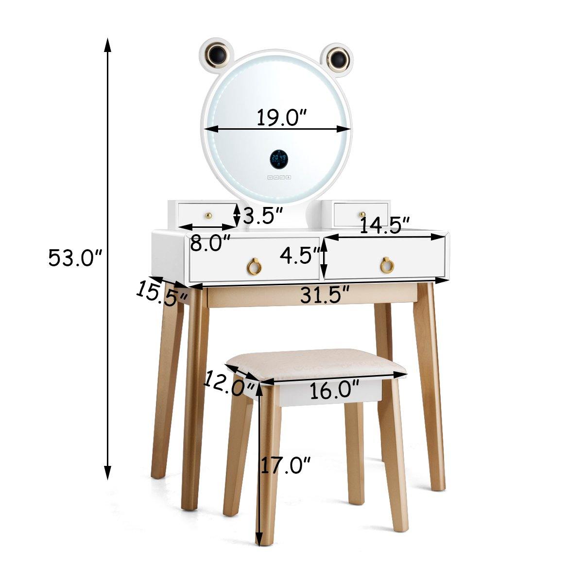 CHARMAID | Vanity Set with Lighted Mirror and Wireless Speaker - Giantexus