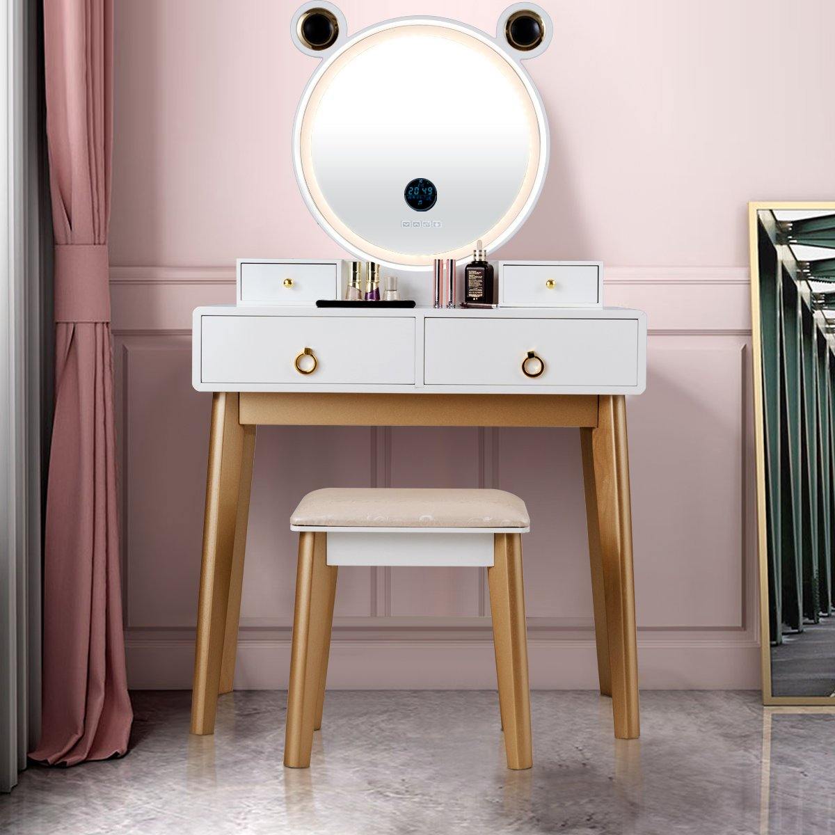 CHARMAID | Vanity Set with Lighted Mirror and Wireless Speaker - Giantexus