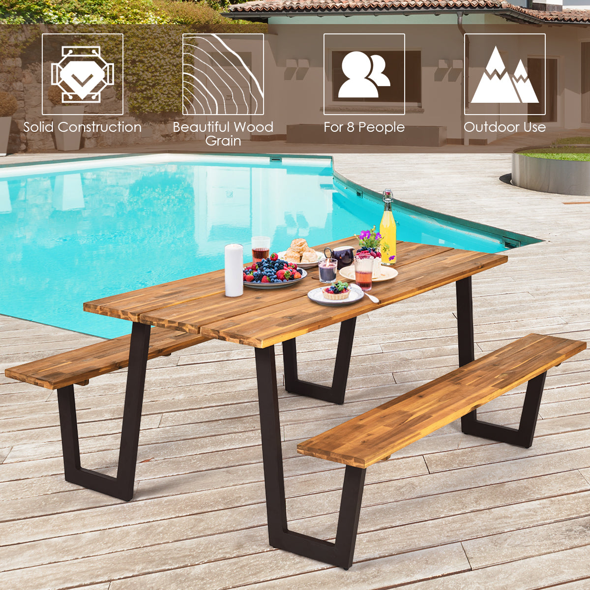Picnic Table Bench Set with Umbrella Hole
