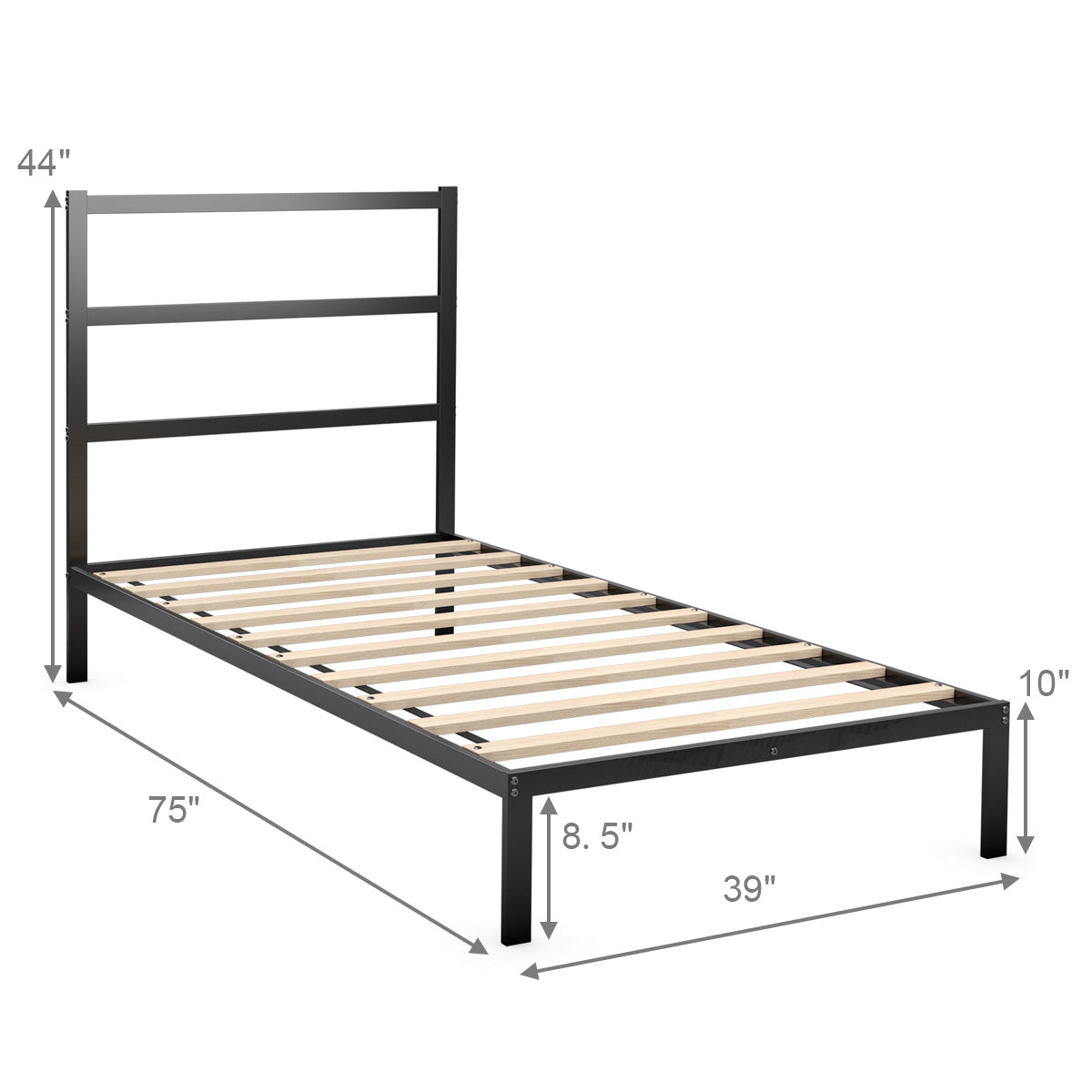 Black Metal Bed Frame with Headboard(Twin)