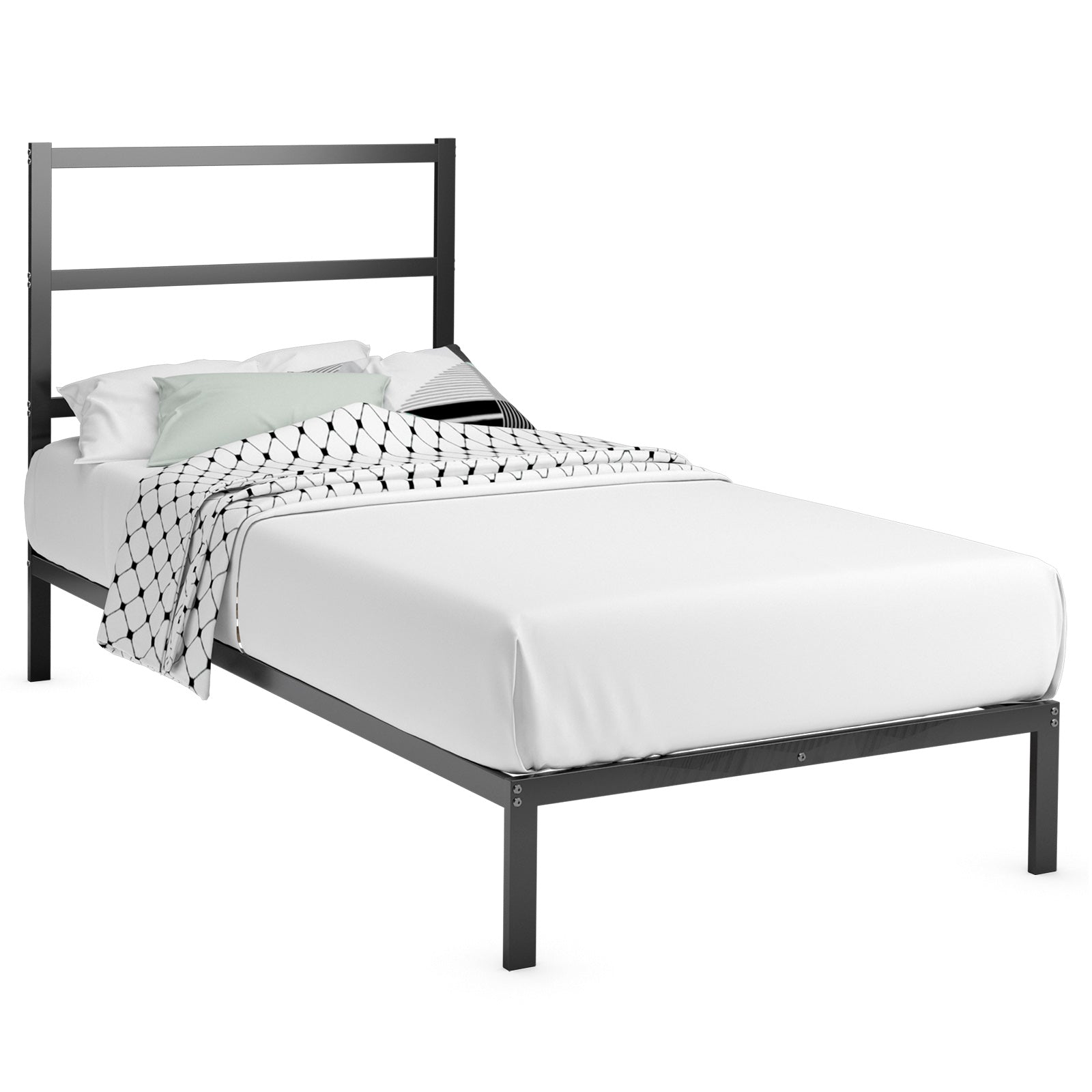 Black Metal Bed Frame with Headboard(Twin)
