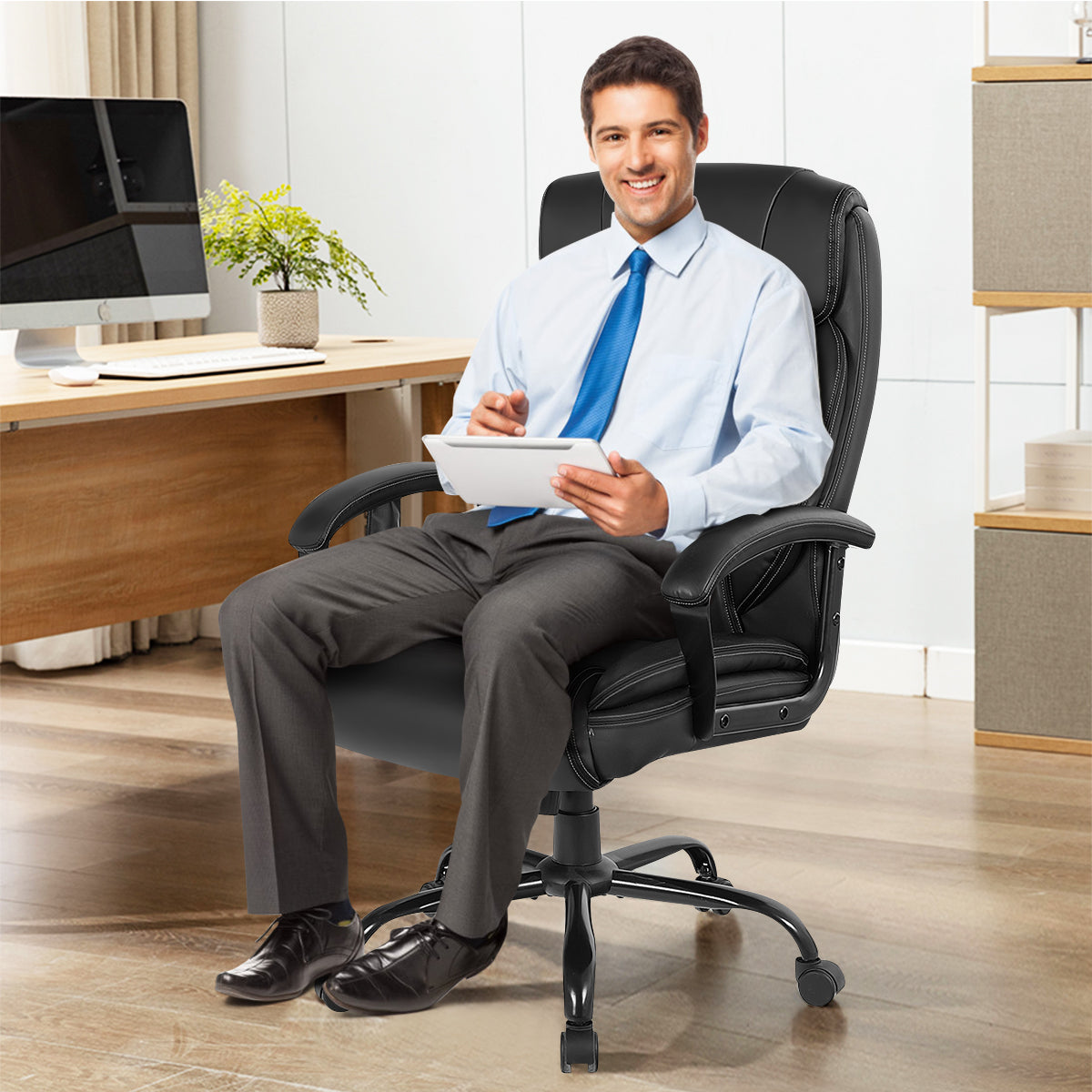 Giantex Executive Office Chair, Big and Tall Massage Chair w/ 6 Vibrating Points (Black)