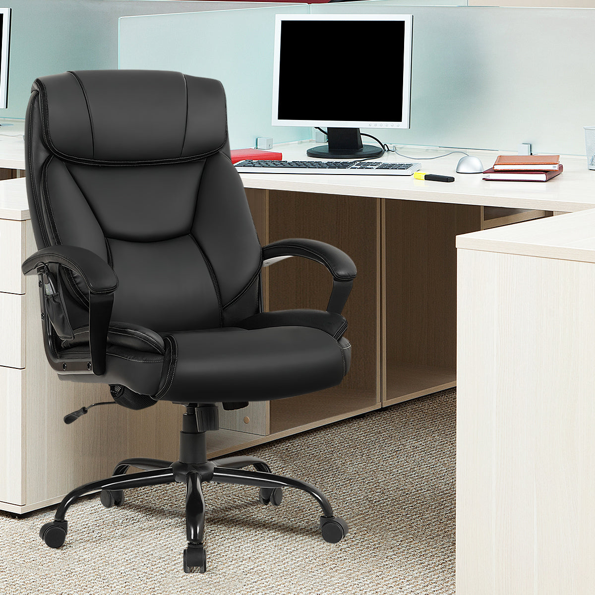 Giantex Executive Office Chair, Big and Tall Massage Chair w/ 6 Vibrating Points (Black)