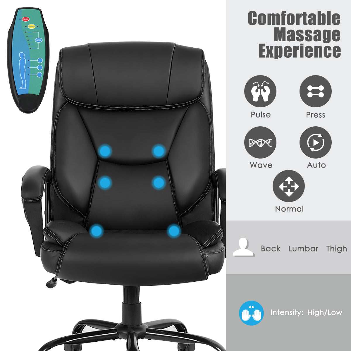 Giantex Executive Office Chair, Big and Tall Massage Chair w/ 6 Vibrating Points (Black)