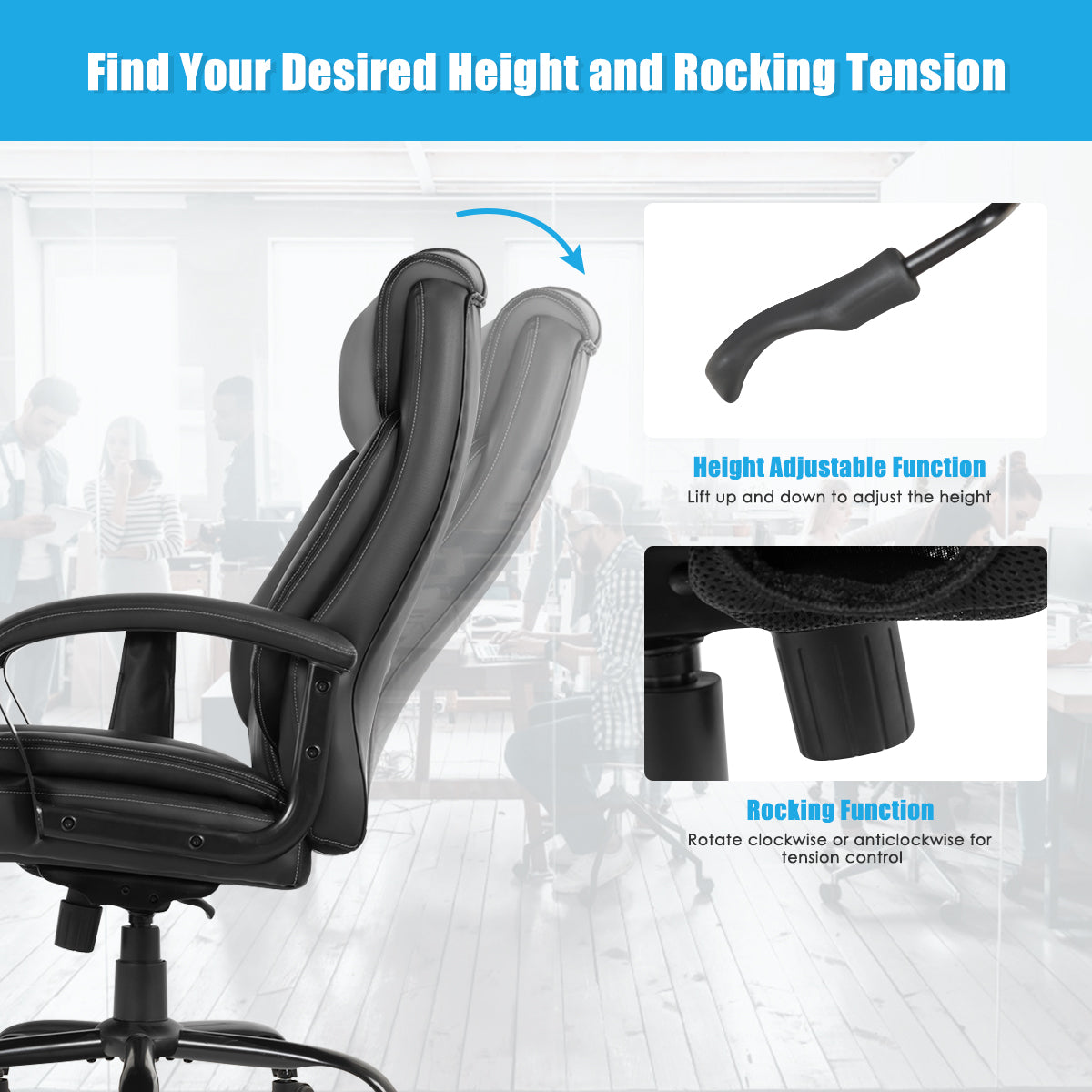 Giantex Executive Office Chair, Big and Tall Massage Chair w/ 6 Vibrating Points (Black)