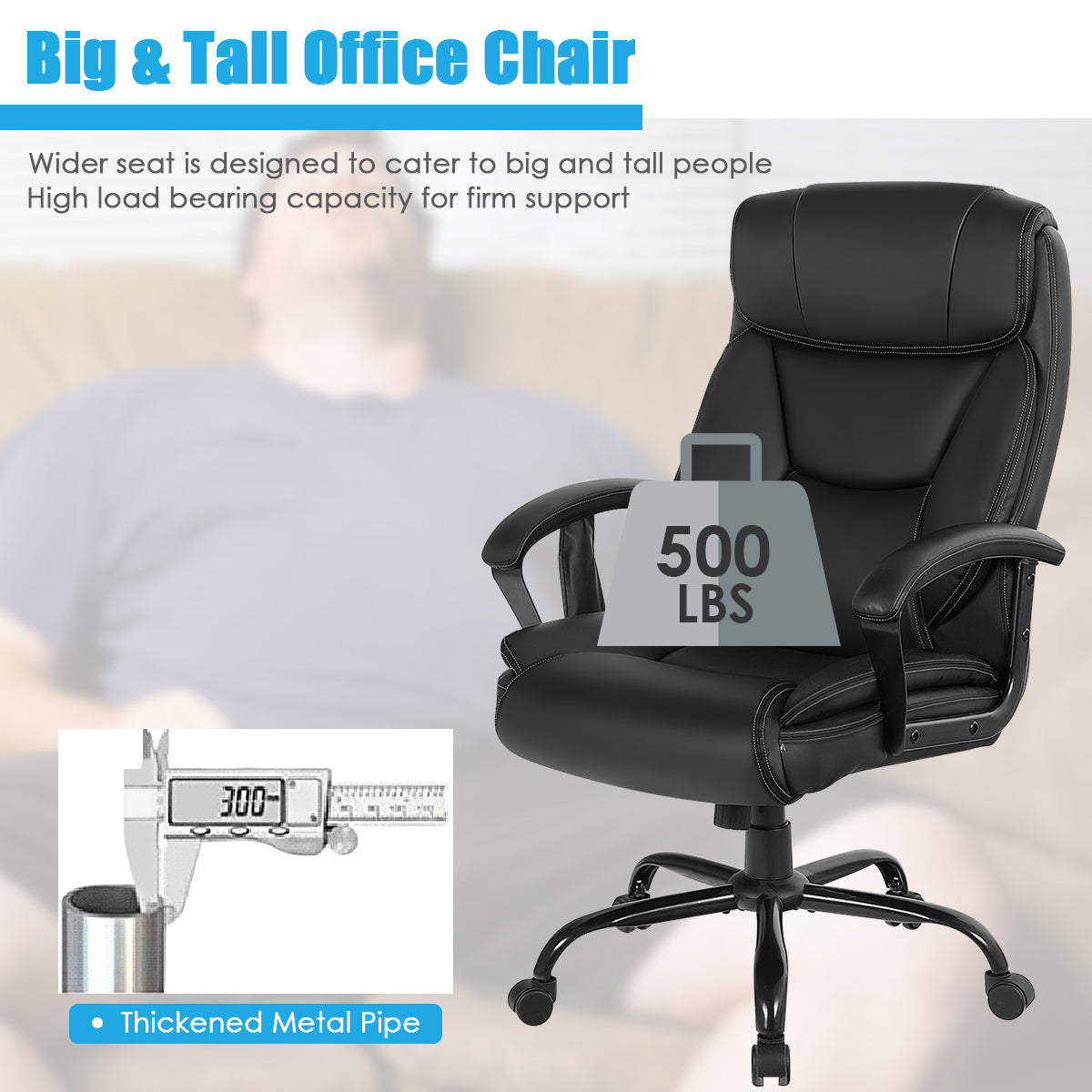 Giantex Executive Office Chair, Big and Tall Massage Chair w/ 6 Vibrating Points (Black)