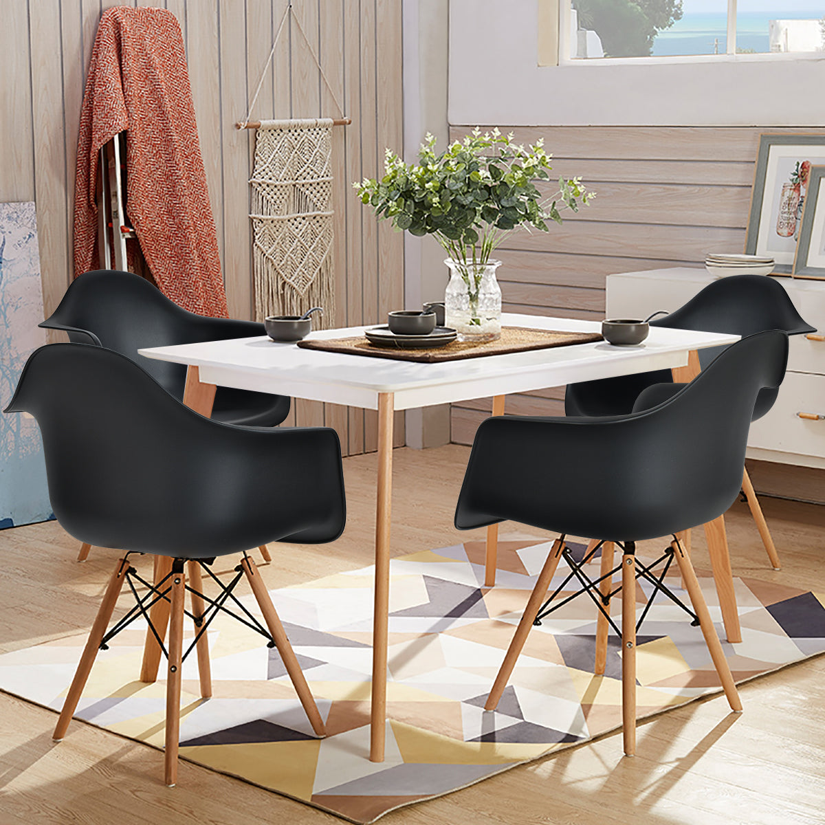 Giantex Set of 4 Modern Dining Chairs w/Natural Wood Legs