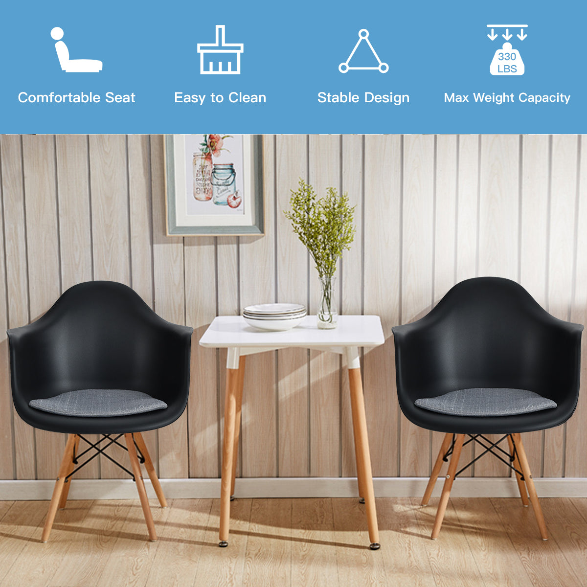 Giantex Set of 4 Modern Dining Chairs w/Natural Wood Legs