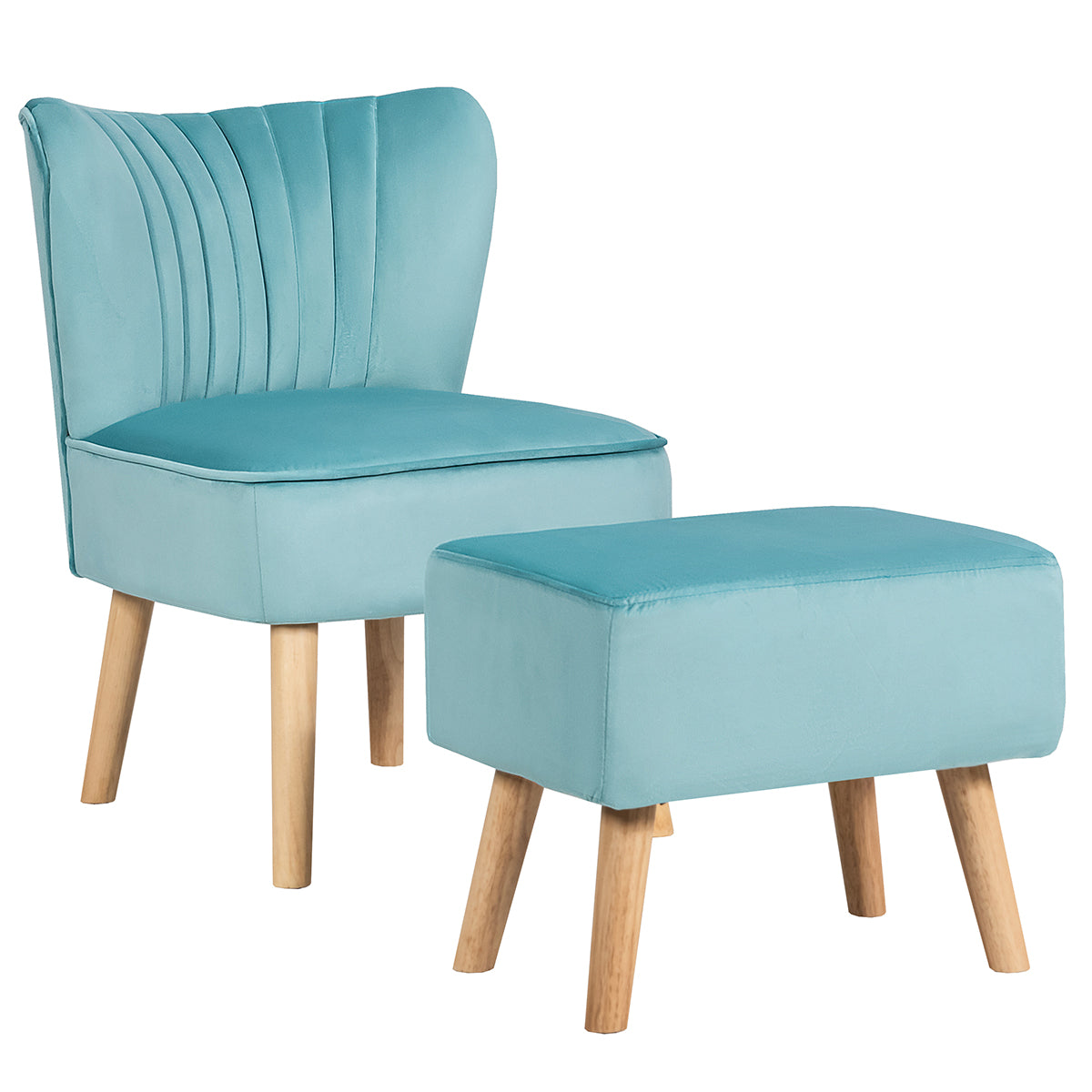 Velvet Accent Chair with Ottoman for Living Reading Room Bedroom - Giantexus