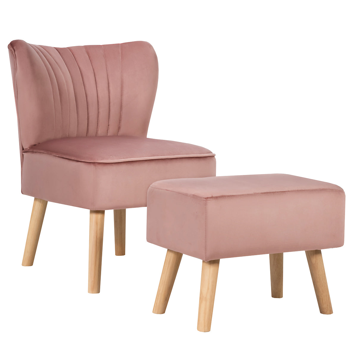 Velvet Accent Chair with Ottoman for Living Reading Room Bedroom - Giantexus