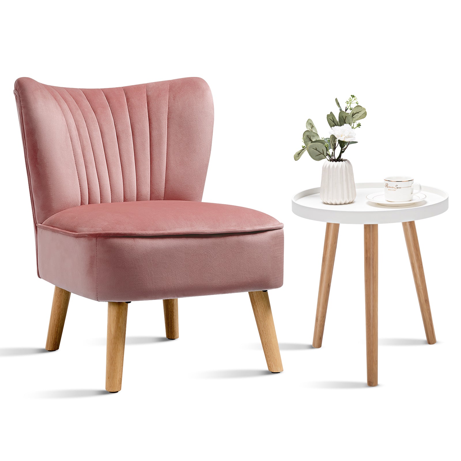 Giantex Round Side Table End Table with Wooden Tray