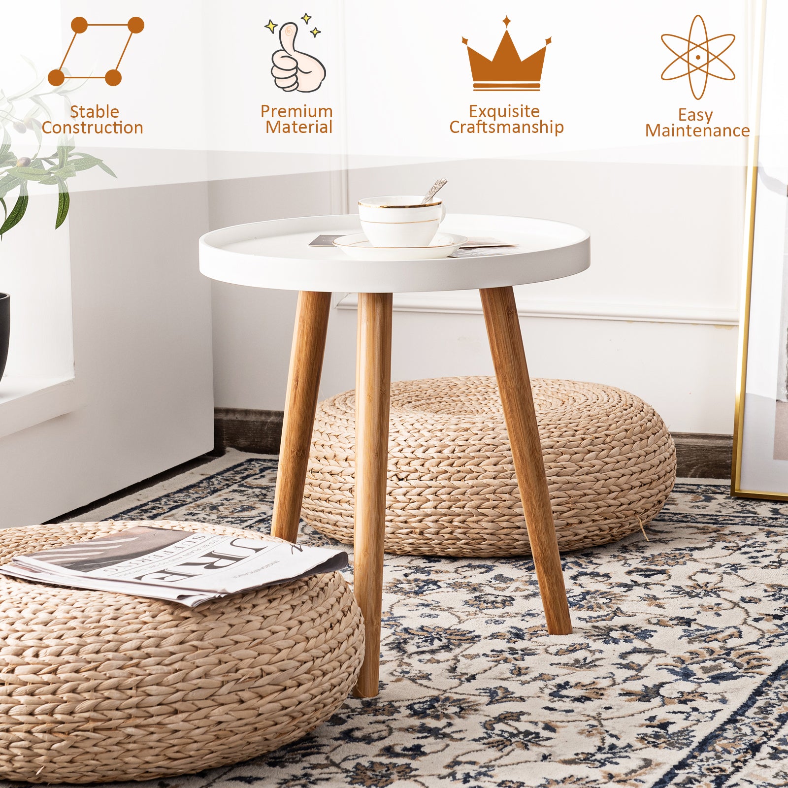 Giantex Round Side Table End Table with Wooden Tray