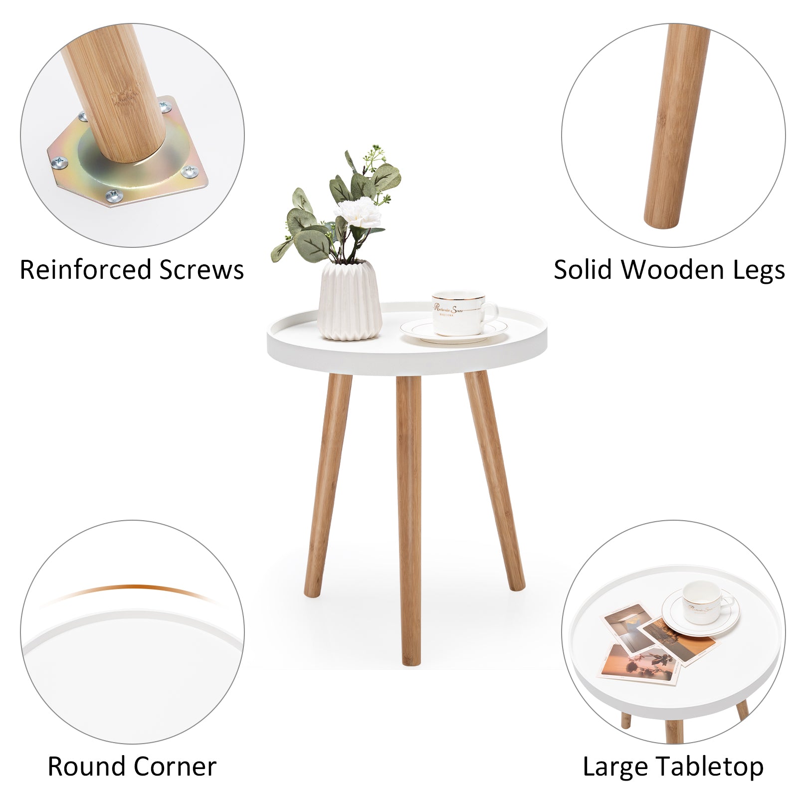 Giantex Round Side Table End Table with Wooden Tray