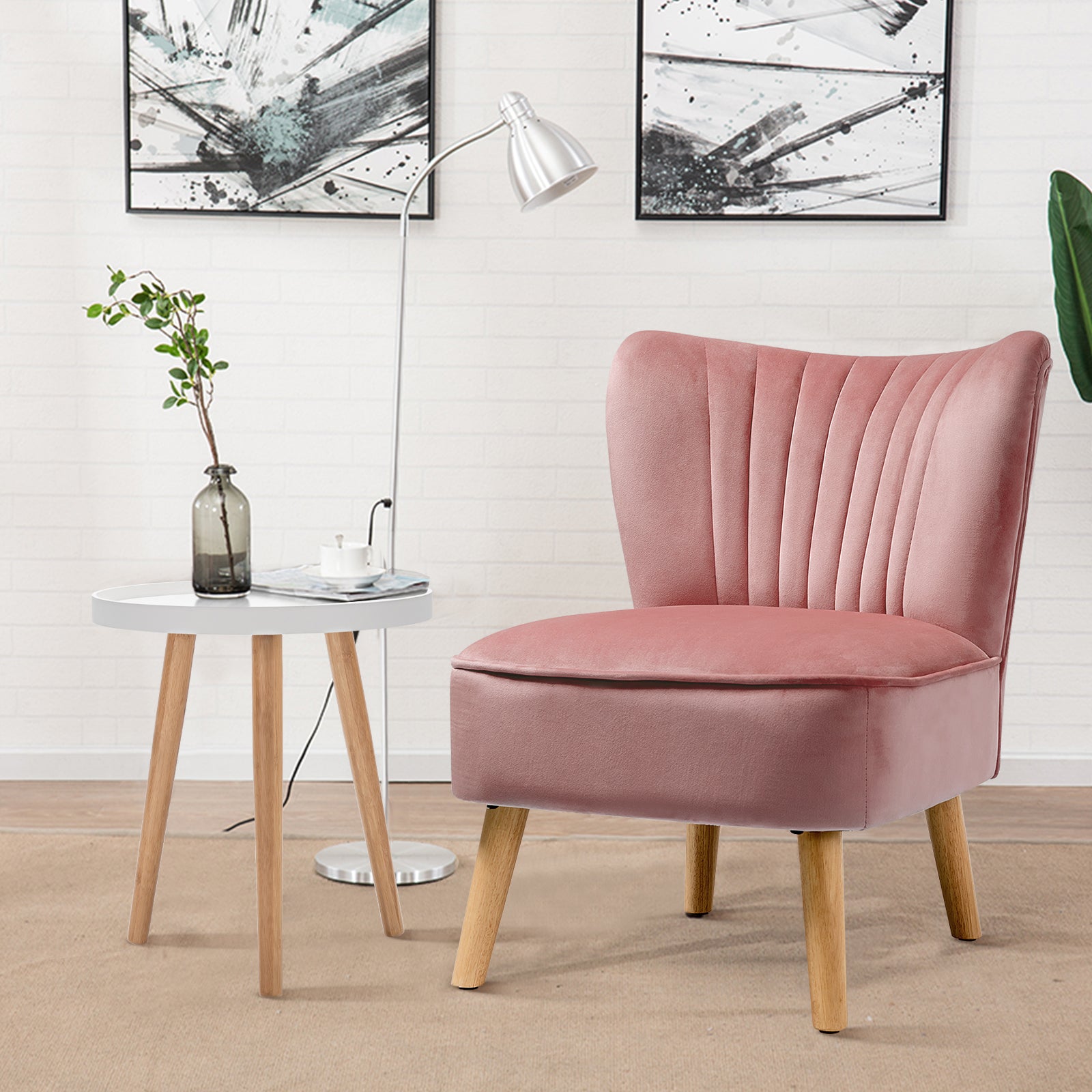 Giantex Round Side Table End Table with Wooden Tray