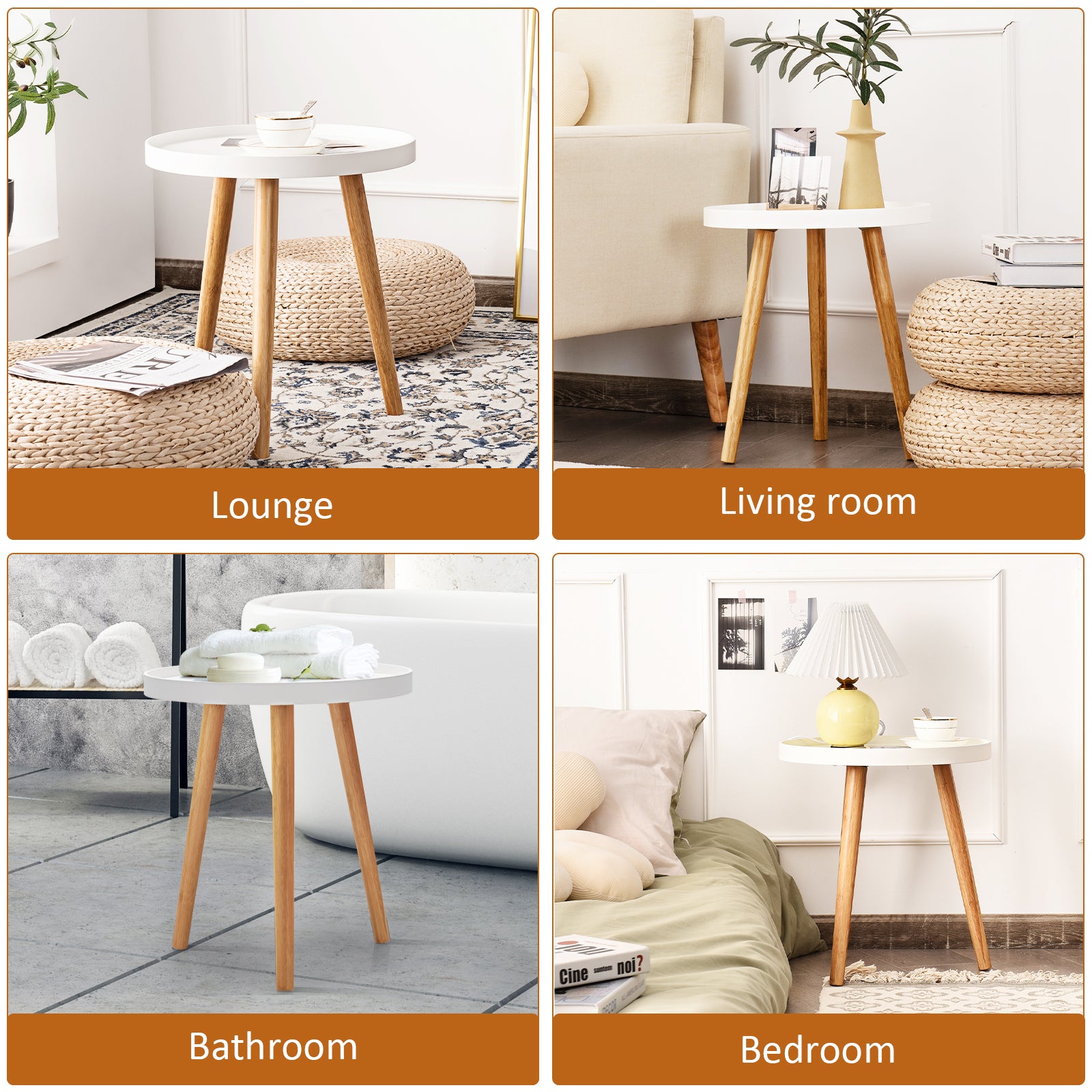 Giantex Round Side Table End Table with Wooden Tray