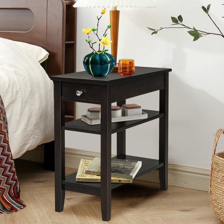 Giantex End Table Sofa Side Table with Drawer, 3-Tier Nightstand with Storage Shelves