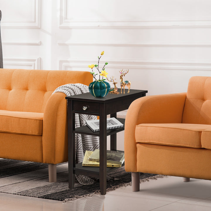 Giantex End Table Sofa Side Table with Drawer, 3-Tier Nightstand with Storage Shelves