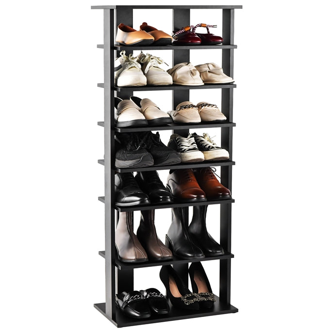 Giantex 7-Tier Wooden Shoe Rack, Double Row Shoe Organizer for 14 Pairs, Customizable Height