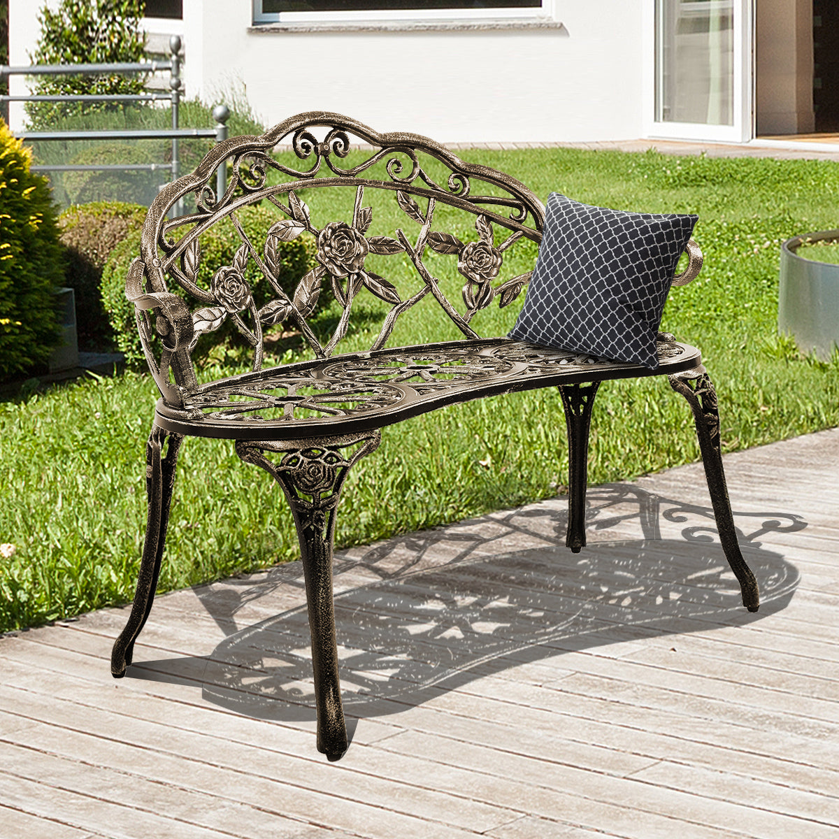 Outdoor Garden Bench Iron Patio Benches for Outdoors, Rose Antique Style