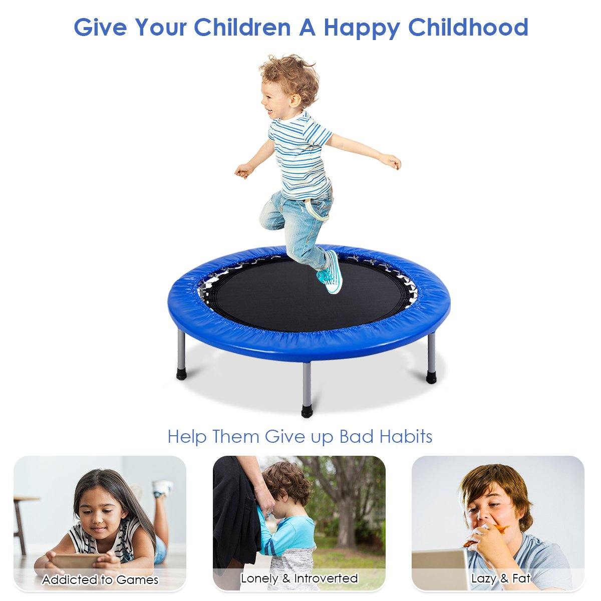 Mini Fitness Trampoline for Adults and Kids, 38 Inch Rebounder Trampoline - Giantexus