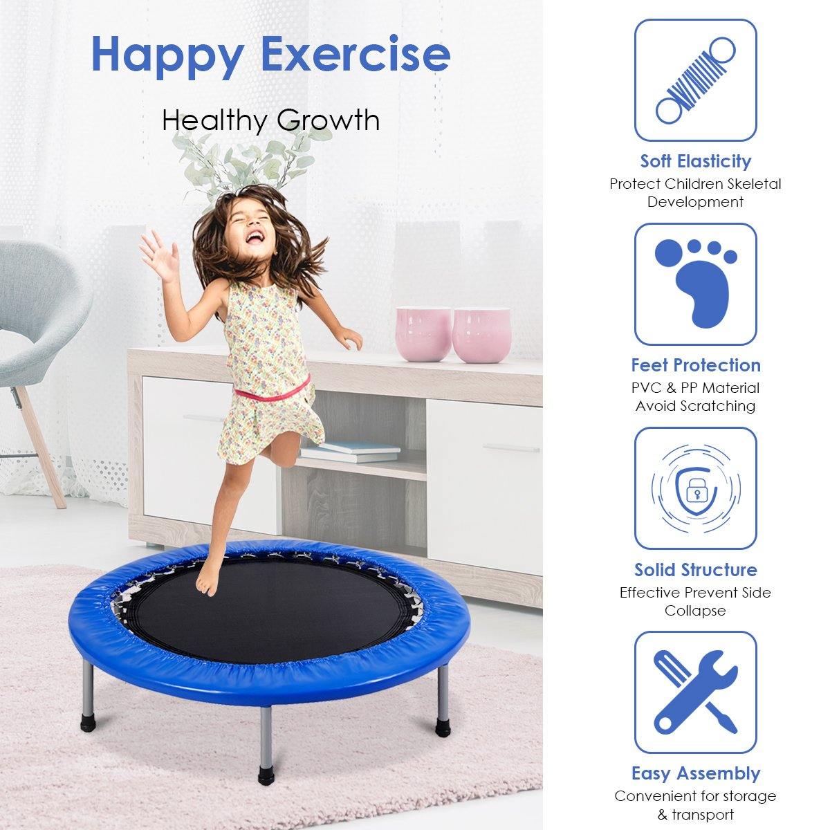 Mini Fitness Trampoline for Adults and Kids, 38 Inch Rebounder Trampoline - Giantexus